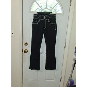 Bamboo Jeans Black with White Stitching Boot Cup Juniors 13/14